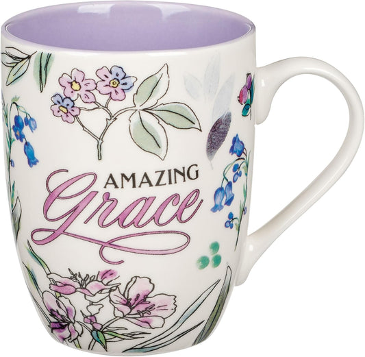 Amazing Grace Purple Floral Ceramic Mug