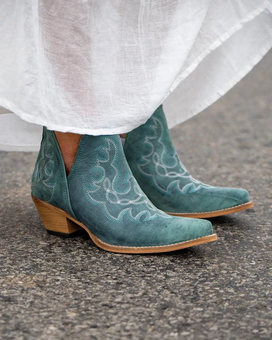 Maisie Stitched Leather Boots in Turquoise