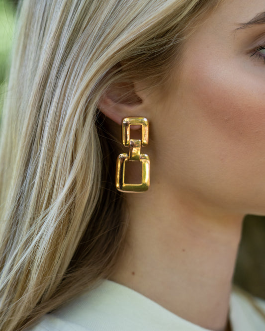 Gold Open Square Earrings