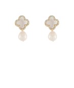 Crystal Clover & Pearl Drop Earrings