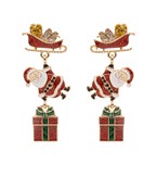 Linear Santa & Santa Sleigh w/ Glitter Earrings