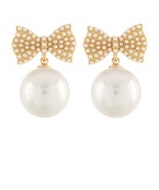 PAVE RIBBON PEARL DROP EARRINGS