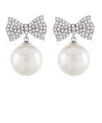 PAVE RIBBON PEARL DROP EARRINGS