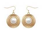 Textured Disc & Pearl Dangle Earrings