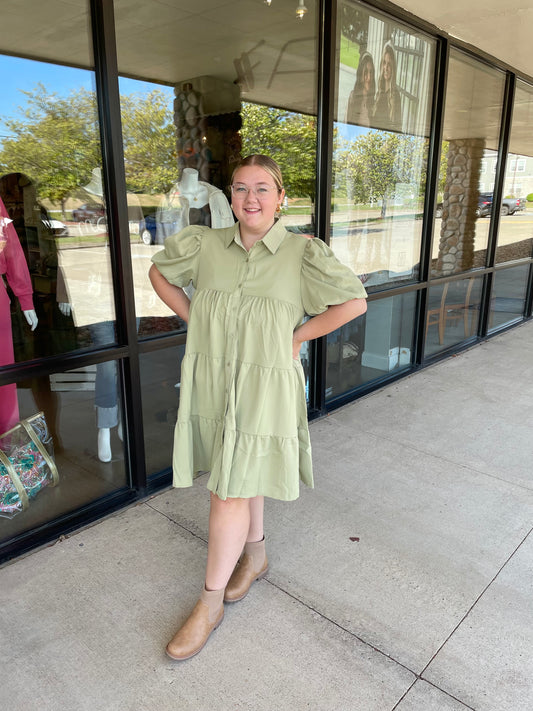 Sage Button-Up Dress