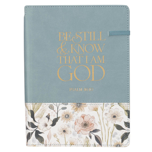 Be Still Teal Meadow Classic Faux Leather Journal with Pen Holder - Psalm 46:10