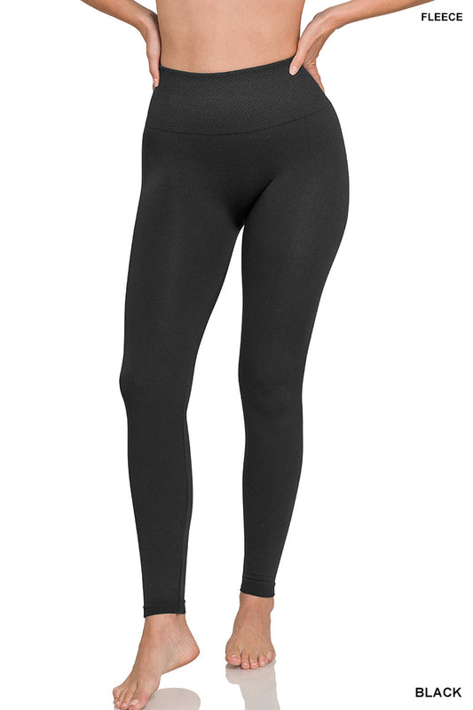 High Waist Fleece Leggings in Black L/XL