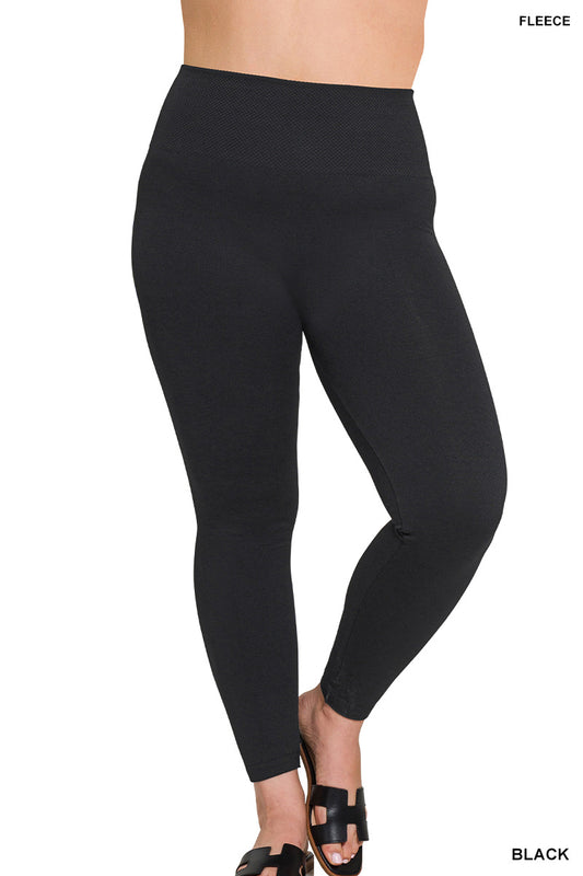 High Waist Fleece Leggings in Black PLUS 2X/3X