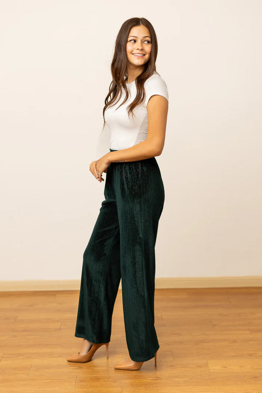 Velvet Wide Leg Pants Green