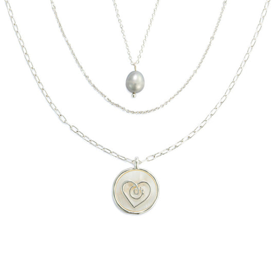 Grateful Heart Mother of Pearl Necklace - Silver