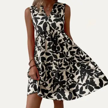 Chic Print Black Mini Dress