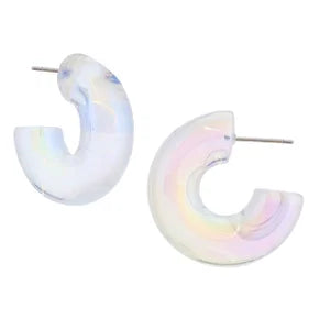 Chunky Clear Iridescent Hoop Earring