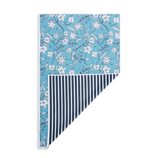 Blue Floral Absorbent Reversible Towel - 18x30in