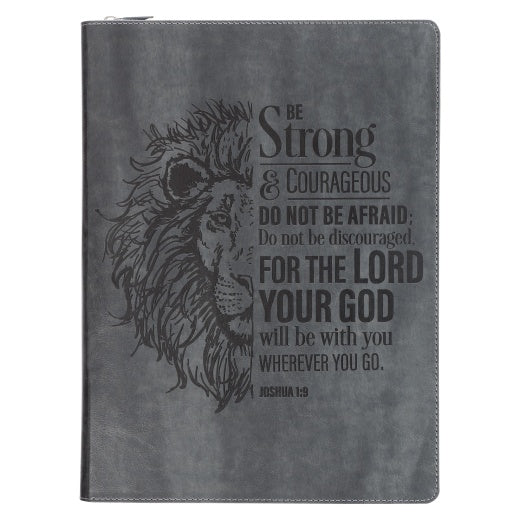 Be Strong and Courageous Gray Faux Leather Executive Padfolio - Joshua 1:9