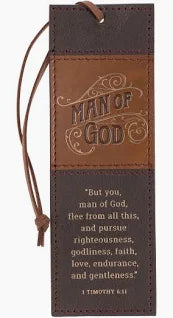 Man of God Honey-brown and Espresso Faux Leather Bookmark - 1 Timothy 6:11