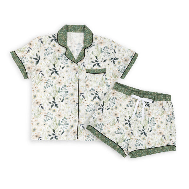 Sm Short Sleeve & Shorts PJ Set-Green Floral